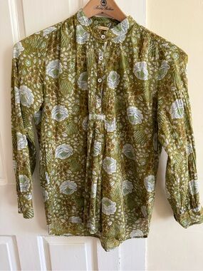 Matta Olive Green Floral Button-Front Blouse